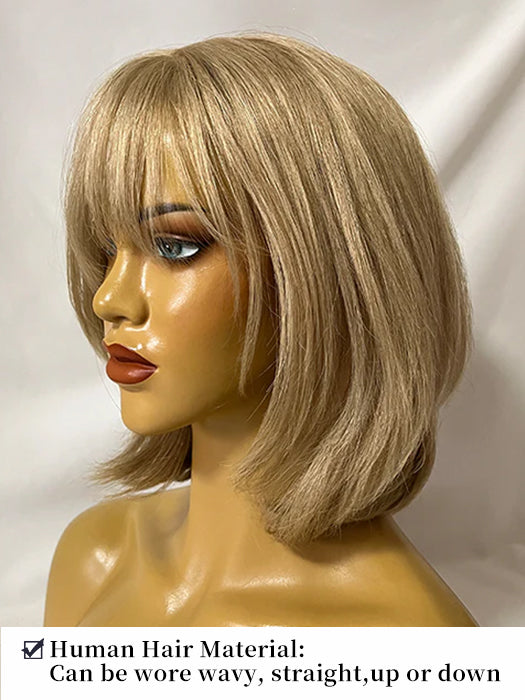 Chin Length Layered Straight Blonde Human Hair Celebrity  Wigs