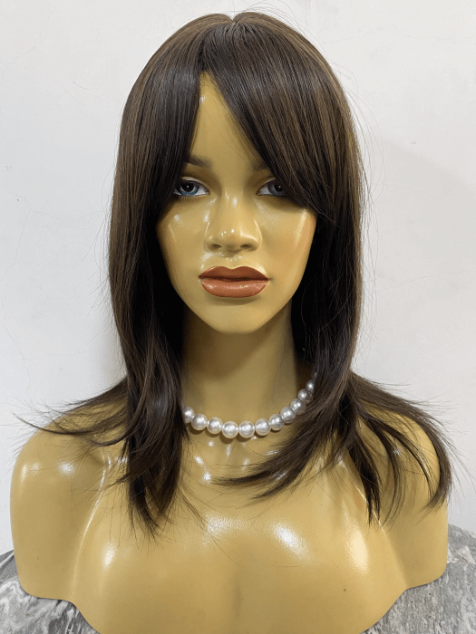 Loose Messy Lob Medium 18 Inches Synthetic Hair With Bangs Wigs