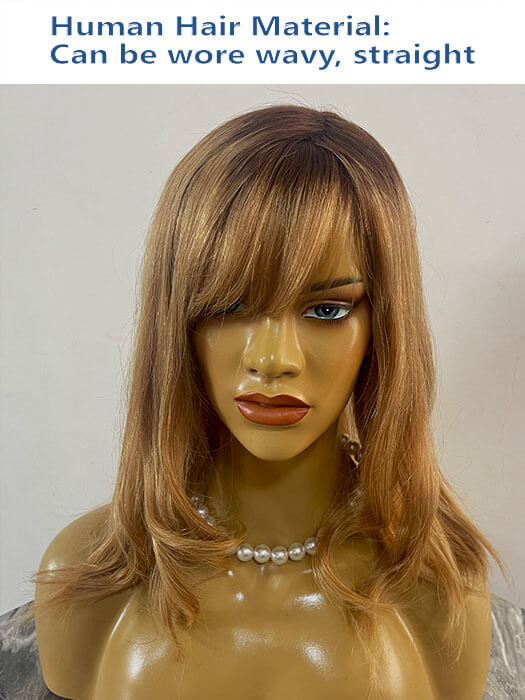 Middle Length Blonde 100% Human Hair With Softly Swept Bangs Women Wigs