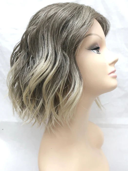 Short Layered Grayish Blonde Balayage Style Lace Part Synthetic Wigs(Buy 1 Get 1 Free)