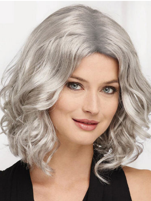 Mid-length Wavy Curly Gray Lace Front Synthetic Wigs
