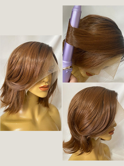 Medium Brown Wavy Lace Front Synthetic Hair Wigs With Bangs