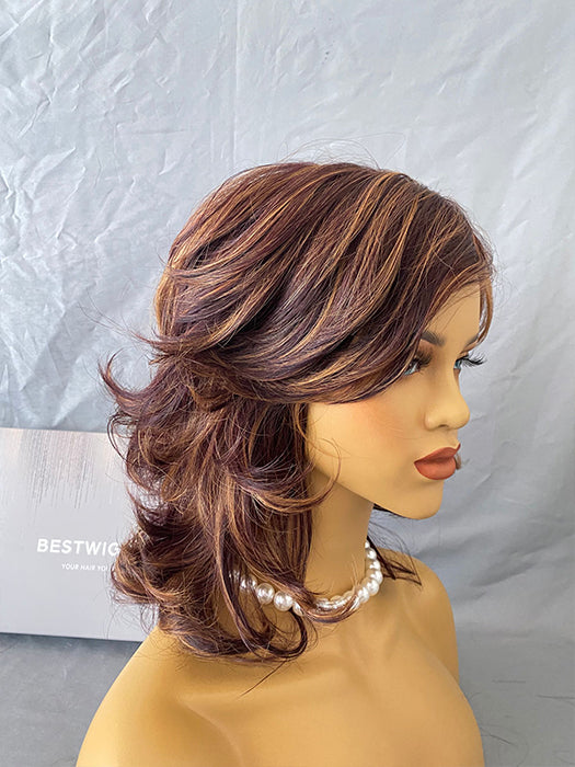 Long(16 Inches) Layered Wave Bangs Mixed Brown Synthetic Wigs(Buy 1 Get 1 Free)