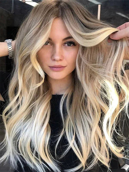 Long Wavy Ombre Blonde Synthetic Lace Front Wigs