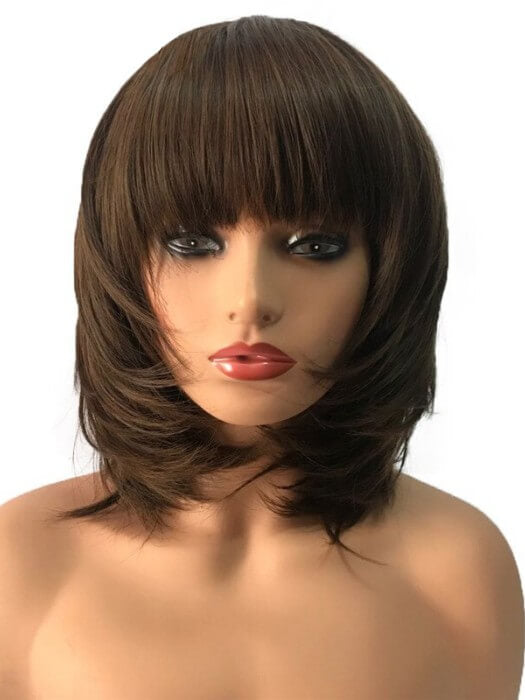 Middle Length Layered Shag Hairstyle Capless Dark Brown Synthetic Wigs