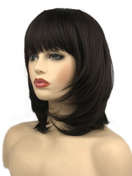 Middle Length Layered Shag Hairstyle Capless Dark Brown Synthetic Wigs