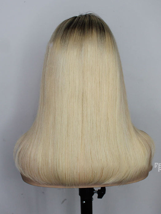 Flowing Straight Smooth Blonde Human Hair Wigs With Roots