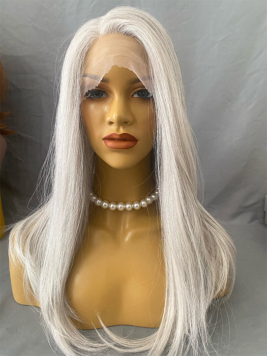 Long (18 Inches) Straight Lace Part Salt&Pepper Color Synthetic Wigs
