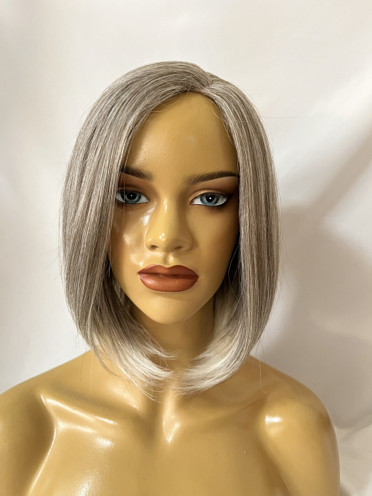 Chin Length Straight Gray Lace Front Synthetic Wigs(Buy 1 Get 1 Free)