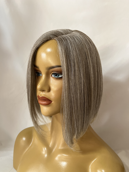 Chin Length Straight Gray Lace Front Synthetic Wigs(Buy 1 Get 1 Free)