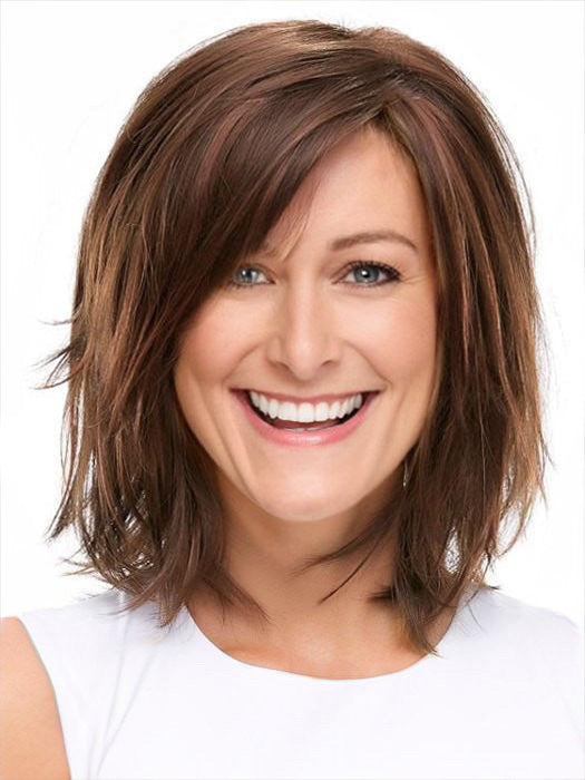 Mid-Length  Layered Straight Brown Synthetic Wigs With Roots