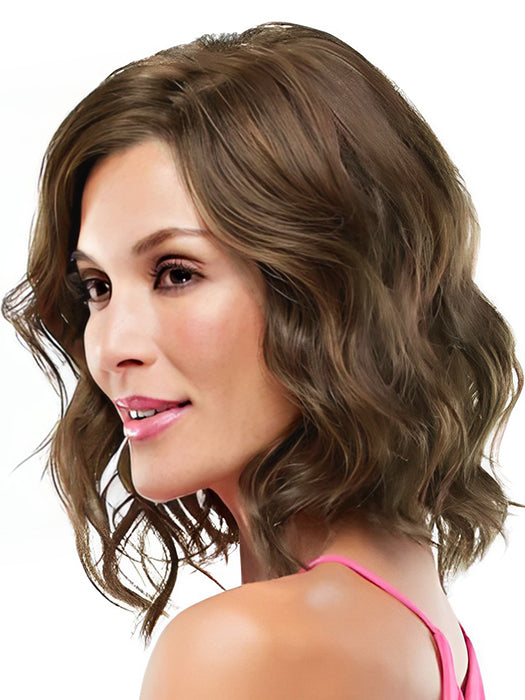 Clear Short Bob Wavy Curly Brown Synthetic Wigs(Mono Part)