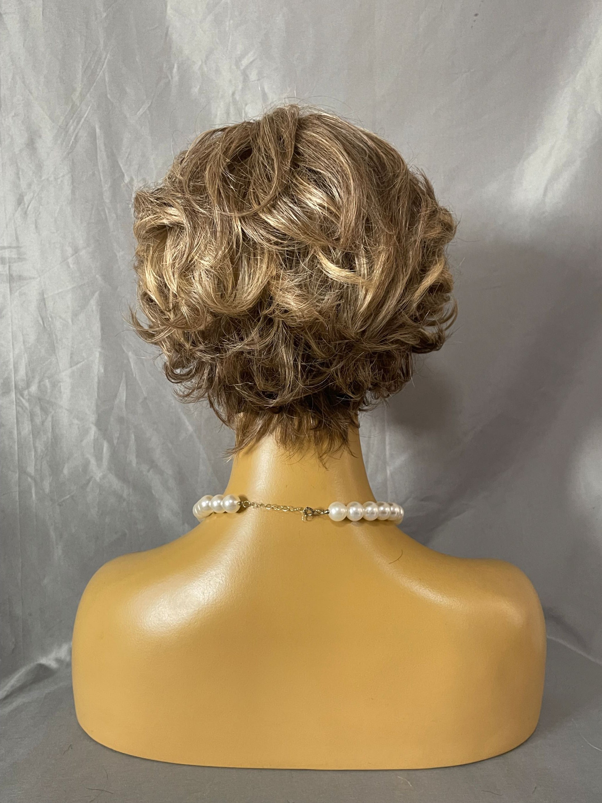Unique Short  Layered Curly  Blonde  Mixed Brown Synthetic Mono Top Wigs