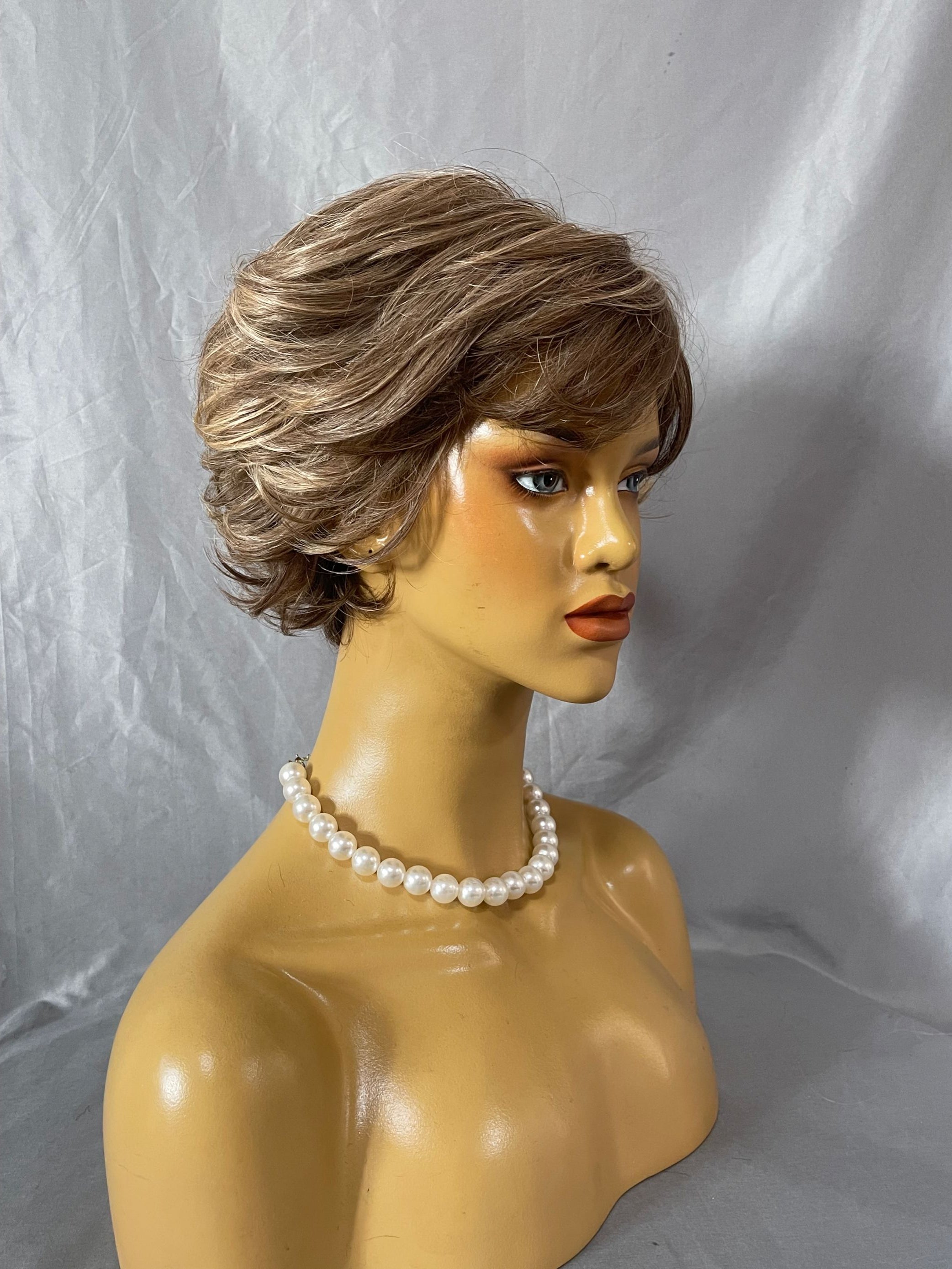 Unique Short  Layered Curly  Blonde  Mixed Brown Synthetic Mono Top Wigs