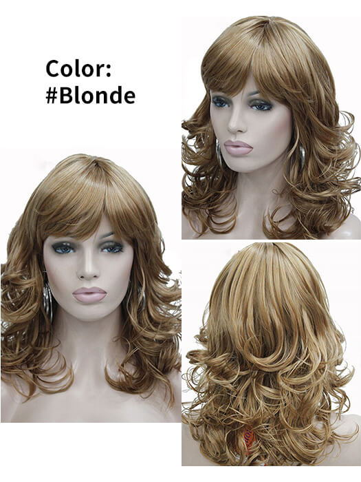 Soft Shoulder Length Wavy Synthetic Wigs With Bangs Basic Cap(Buy 1 Get 1 Free)