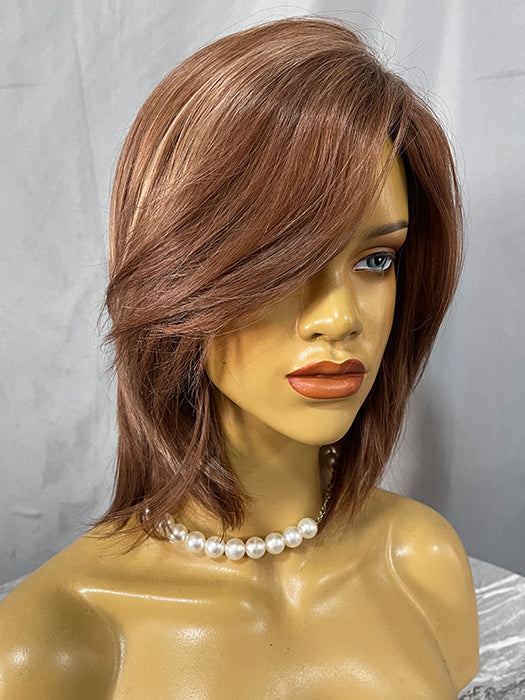 Mid-Length  Layered Straight Brown Synthetic Wigs With Roots