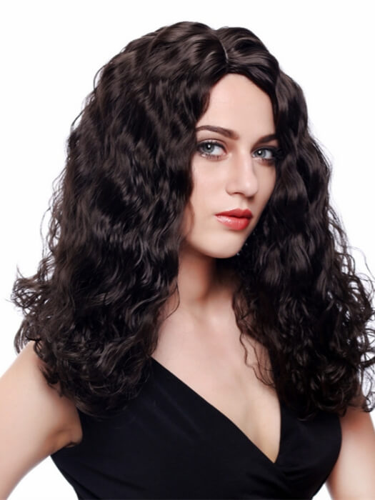 Black Middle-Parted Curly Wigs Synthetic Wigs