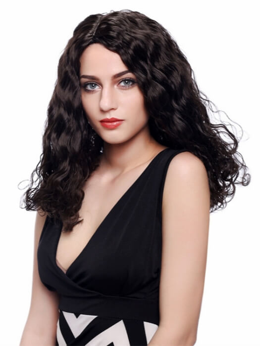 Black Middle-Parted Curly Wigs Synthetic Wigs