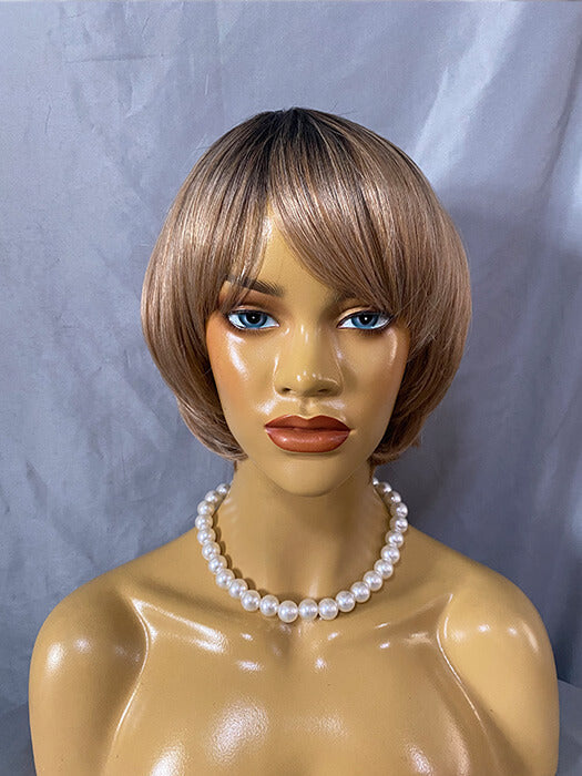 Short Bob Layered Blonde Synthetic Wigs With Roots