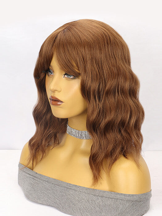 Gorgeous Golden Brown Wavy Synthetic Wigs With Bangs