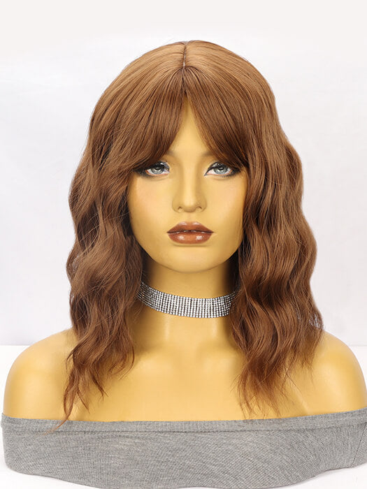 Gorgeous Golden Brown Wavy Synthetic Wigs With Bangs