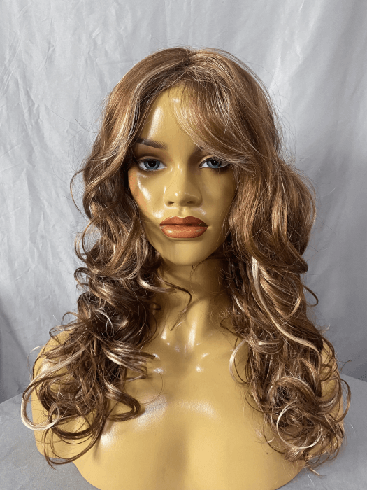 Long Layered Curly Wigs Mono Top Synthetic Wigs With Highlights
