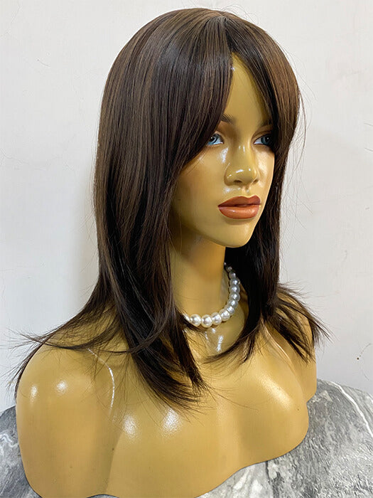 Loose Messy Lob Medium 18 Inches Synthetic Hair With Bangs Wigs