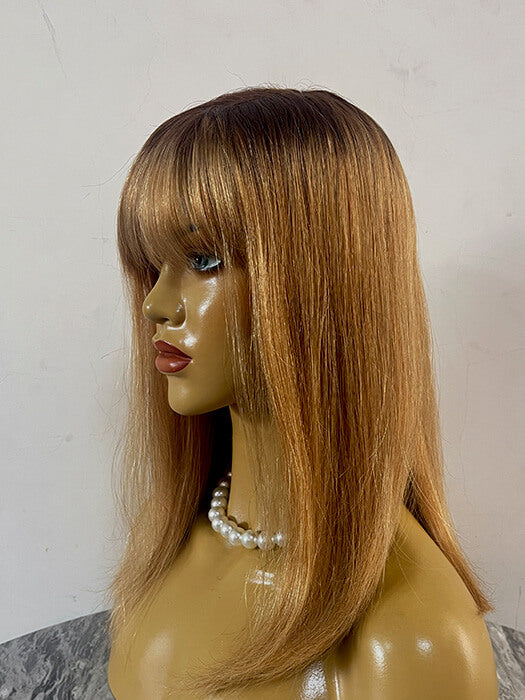 Middle Length Blonde 100% Human Hair With Softly Swept Bangs Women Wigs