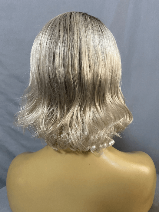 Modern Chin Length 11'' Blonde Layered Wavy Lace Front  Synthetic Wigs With Roots(Mono Part)