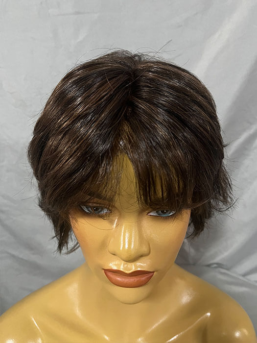 Mid- length Layered Dark Brown Mono Top Synthetic Wigs