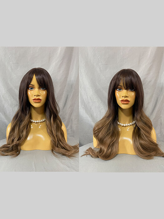 Soft 22" Wavy Long Ombre/2 Tone With Bangs Marie Osmond Wigs(Buy 1 Get 1 Free)