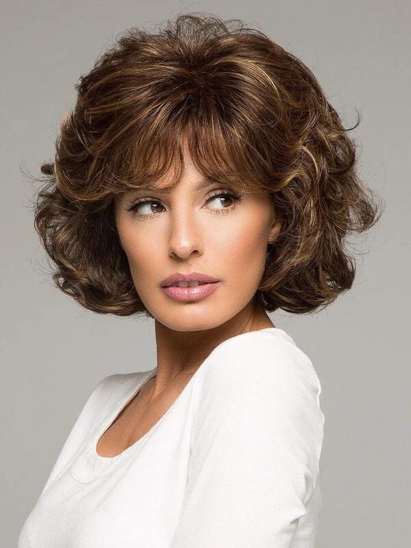 Curly Chin Length Soft Synthetic Wigs With Bangs