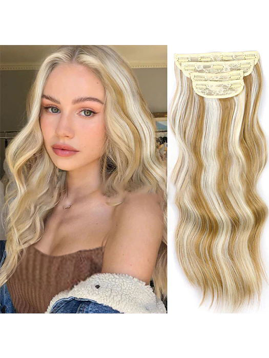 Hair Extensions Highlight Wavy Curly Long Synthetic Hairpieces for Women 18 Inch