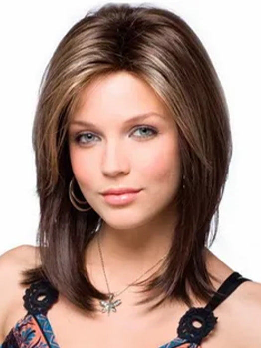 Smooth Long Full Straight Brown Hair Synthetic Wigs(Mono Part)