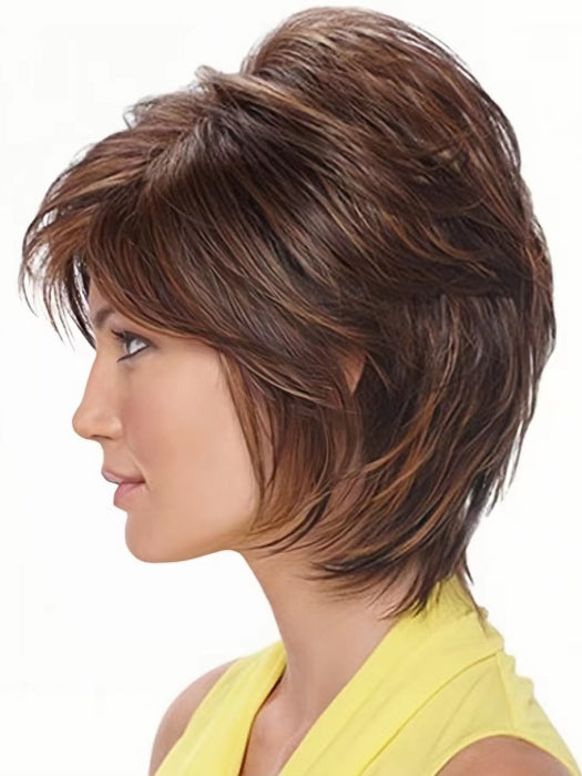 Short Cut  Layered Brown Synthetic Wigs With Highlights(Buy 1 Get 1 Free)