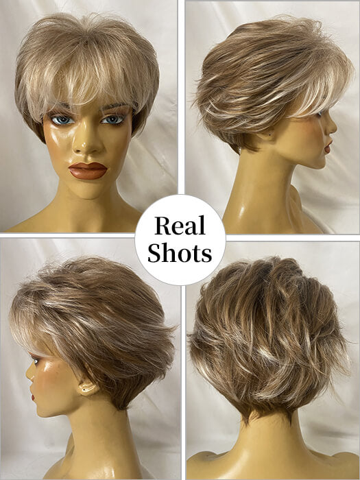 Short Layered Straight Capless 3" Cropped Discount Platinum Blonde Synthetic Wigs