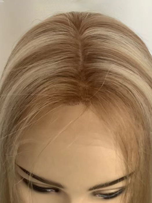 Smooth Long Straight Mixed Light Blonde With Brown Human Hair Lace Front Wigs