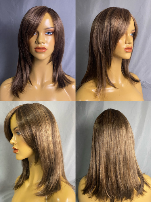 Smooth Long Full Straight Brown Hair Synthetic Wigs(Mono Part)