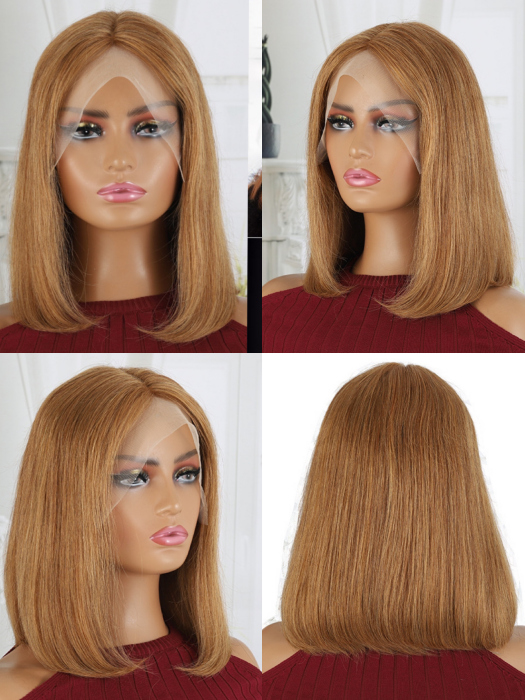 Middle Length  Straight Ginger Blonde Lace Front Human Hair Wigs