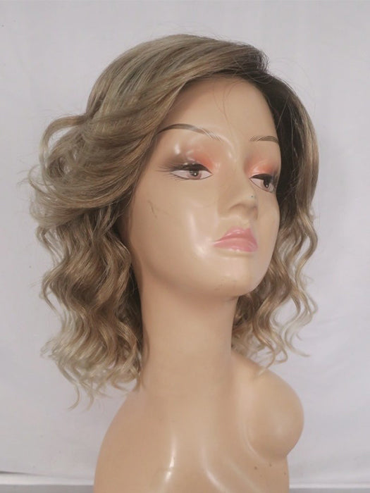 Chin Length Bob Style Wavy Curly Blonde Lace Front Synthetic Wigs