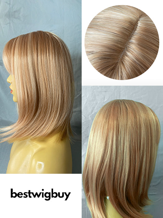 Middle Length Straight Highlighted Blonde Synthetic Wigs With Bangs