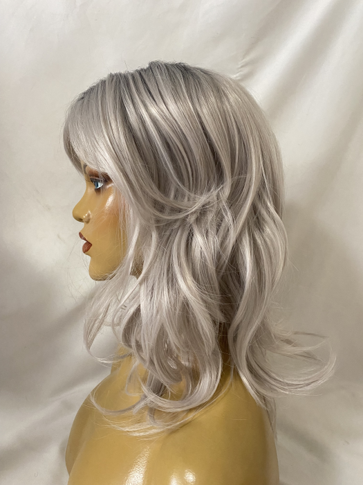 Medium Wavy Gray Rooted Synthetic Wigs (Basic Cap)(Buy 1 Get 1 Free)