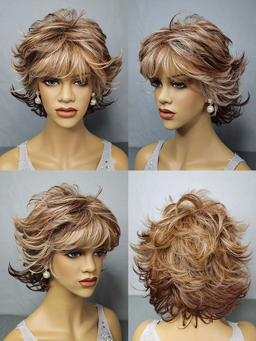 Jane Fonda Short Wavy Layered Mixed Brown Capless Synthetic Wigs