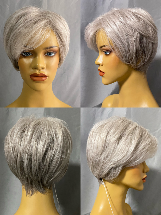 Crisp Short Straight Platinum Gray Synthetic Wigs