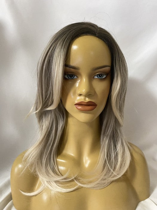 Medium Length Straight Silver Gray Side Bangs Synthetic Wigs