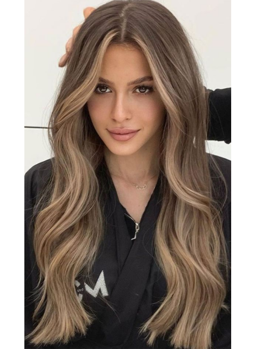 24 Inch Long Ombre Blonde Highlighted Slightly Waved Synthetic Wigs