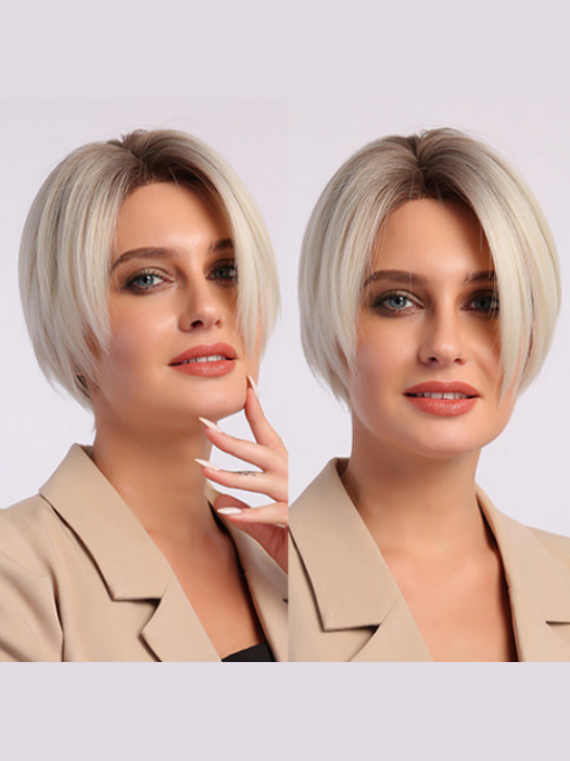 Comfortable Short Straight Blonde Lace Part Synthetic Wigs With Roots(Buy 1 Get 1 Free)