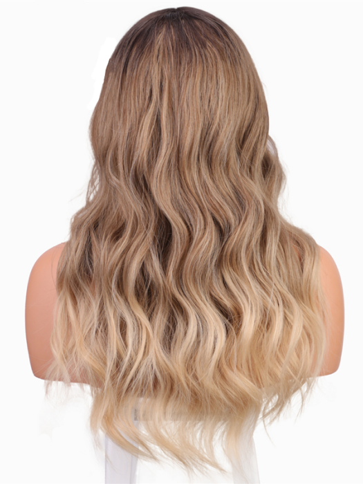 24 Inch Long Ombre Blonde Highlighted Slightly Waved Synthetic Wigs