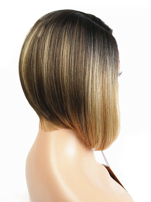 Short Bob Wig Ombre Rooted Synthetic Wigs( Lace Part )
