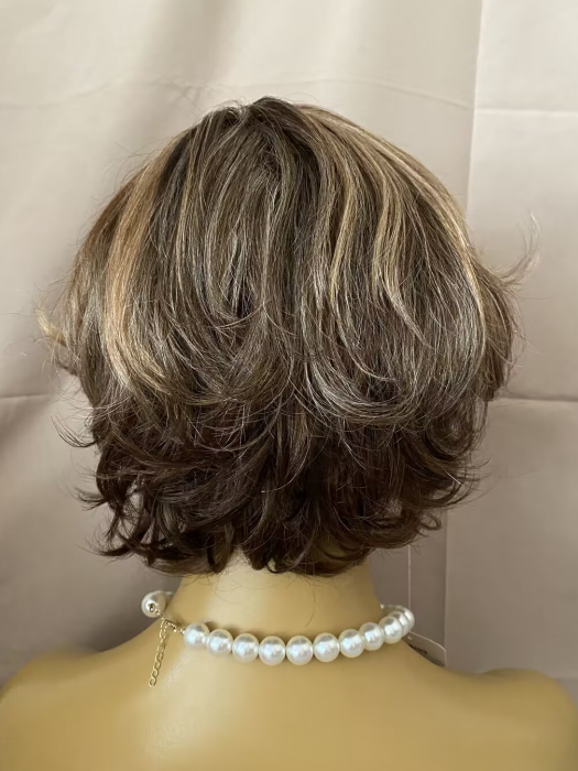 Short Curly Brown L Part Lace Front Synthetic Wigs